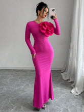 1pc Women 3D Flower Decor Long Sleeve Mermaid Hem Fitted Elegant Dress